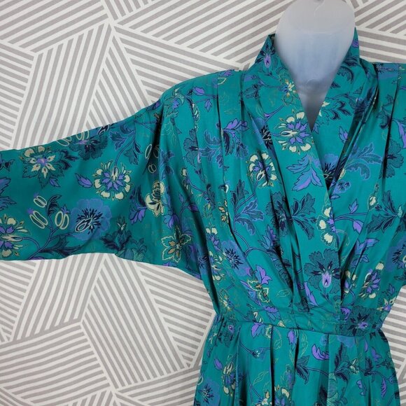 Vintage 80/90s Shirt Wrap Top Dress size 6/8 Floral Cottagecore Alt Teal Blue - Picture 4 of 8